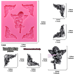 Angelic Cherub Hold Heart with Frame Corner Silicone Mold