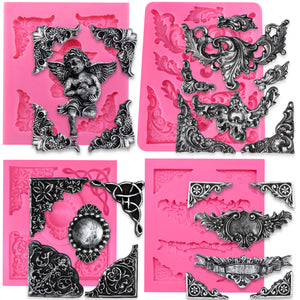 Angel Tag Frame Corner Scrollwork Fondant Silicone Molds 4-count
