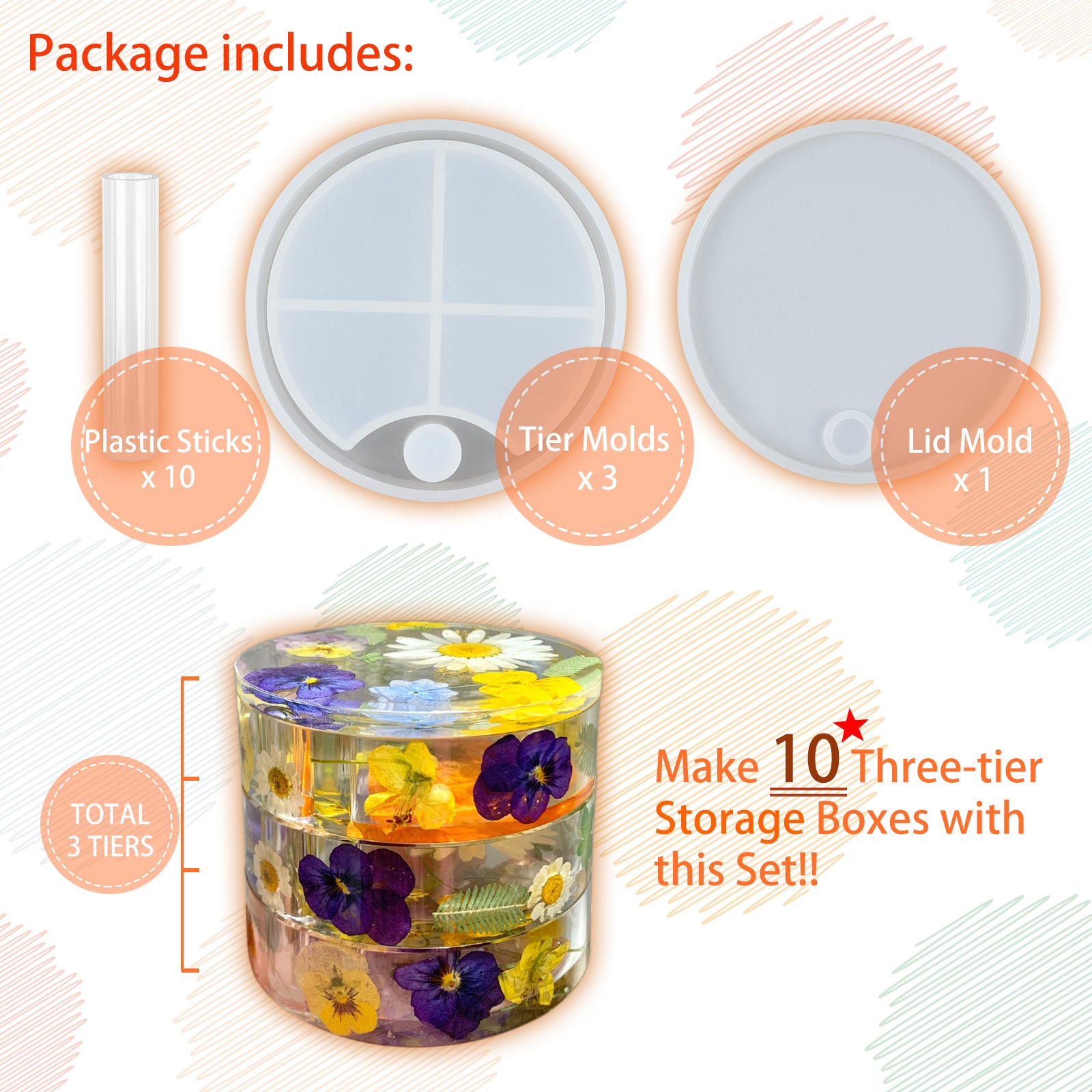 Rotatable Storage Box Silicone Moulds Set 3-Layer Organizer with Lid and Bearings