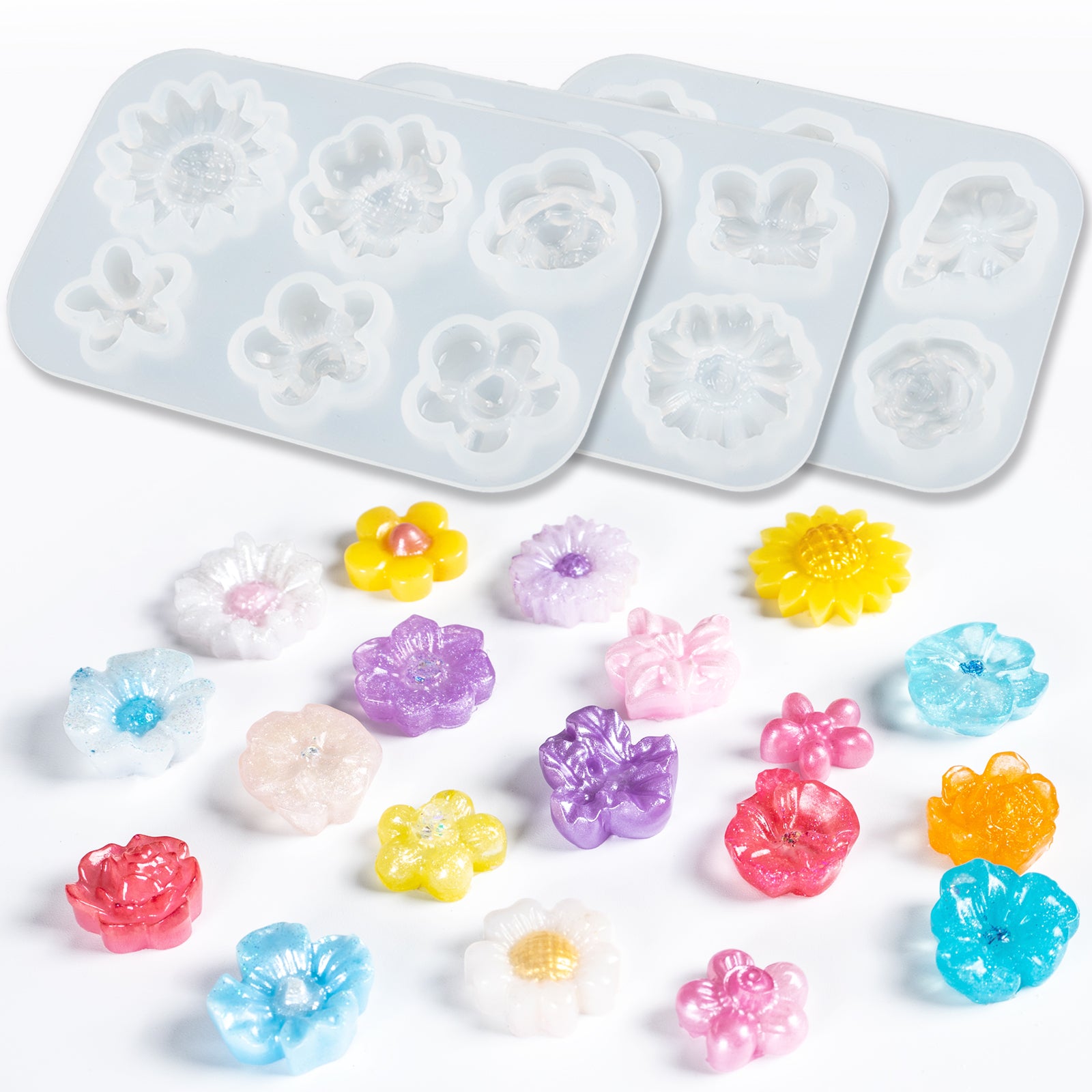 Mini Flower Cabochon Resin Silicone Moulds 3-count