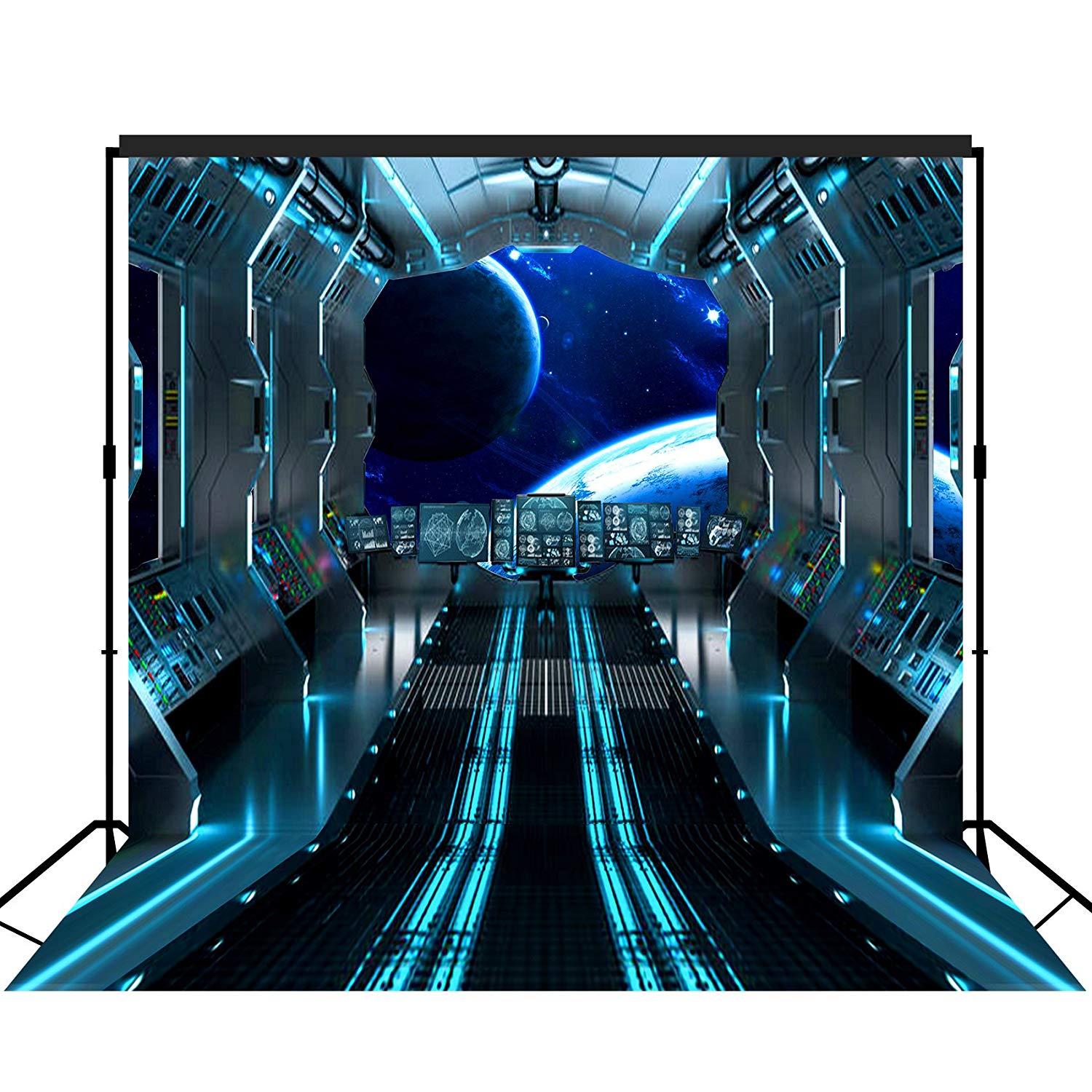 Futuristic Hallway Aboard Spaceship Backdrop Dessert Table Decoration Photography Background 10x10 feet