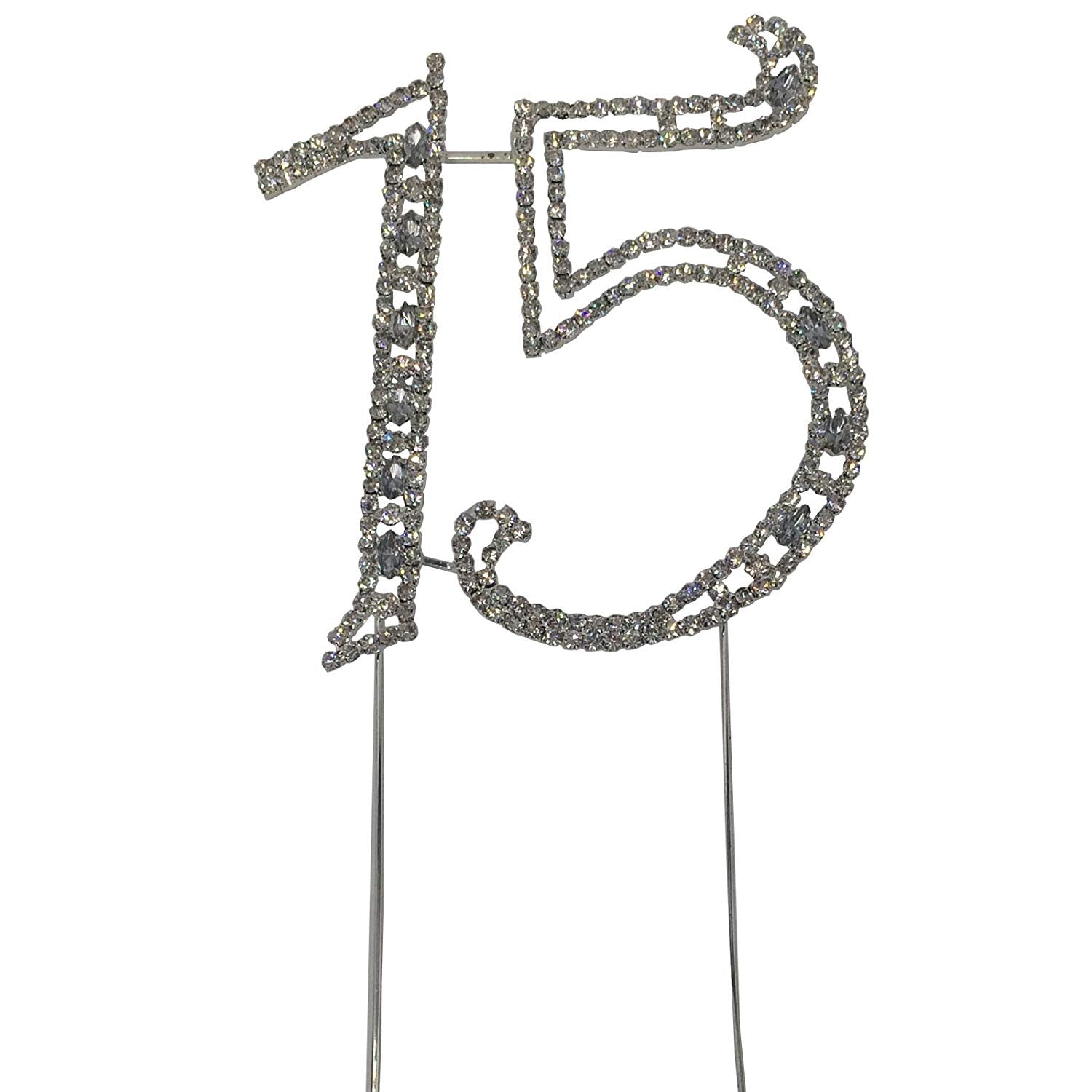Large Number 15 Diamante Aniversary Wedding Party Cake Topper Pick 8-inch
