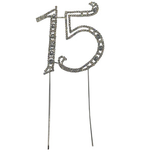 Large Number 15 Diamante Aniversary Wedding Party Cake Topper Pick 8-inch