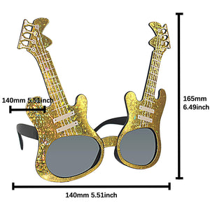 Eletronic Guitar Party Costume Sunglasses Fun Shades Gold