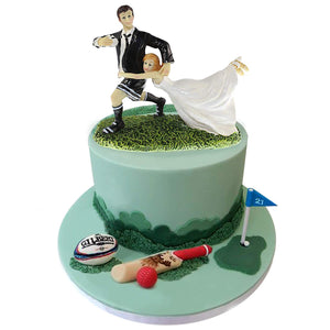 American Football Love Match Bride and Groom Wedding Cake Topper 5 inch