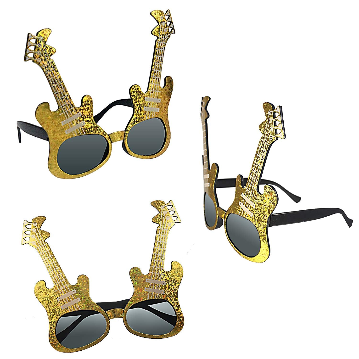 Eletronic Guitar Party Costume Sunglasses Fun Shades Gold