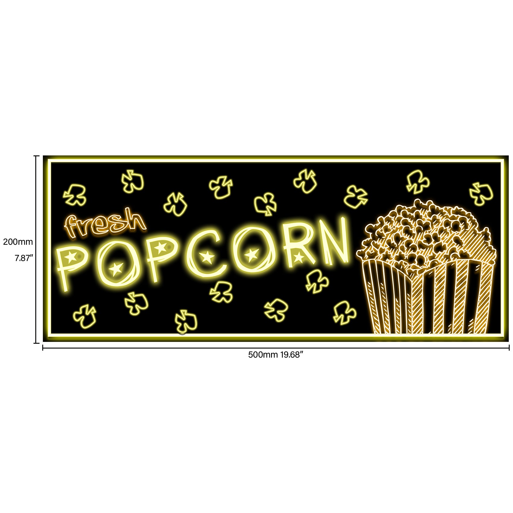 Fresh Popcorn Prepasted Neon Food Sign Cutout Wall Mural 20x8inch