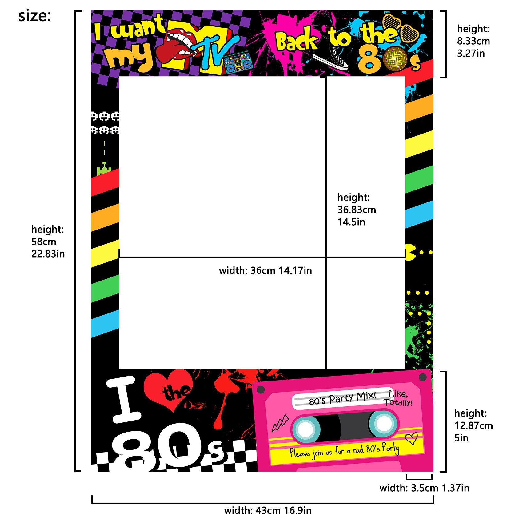 I love 80s Photo Booth Frame Photobooth Props Not Pre-cut for Easy Mounting by Self 23x17inch