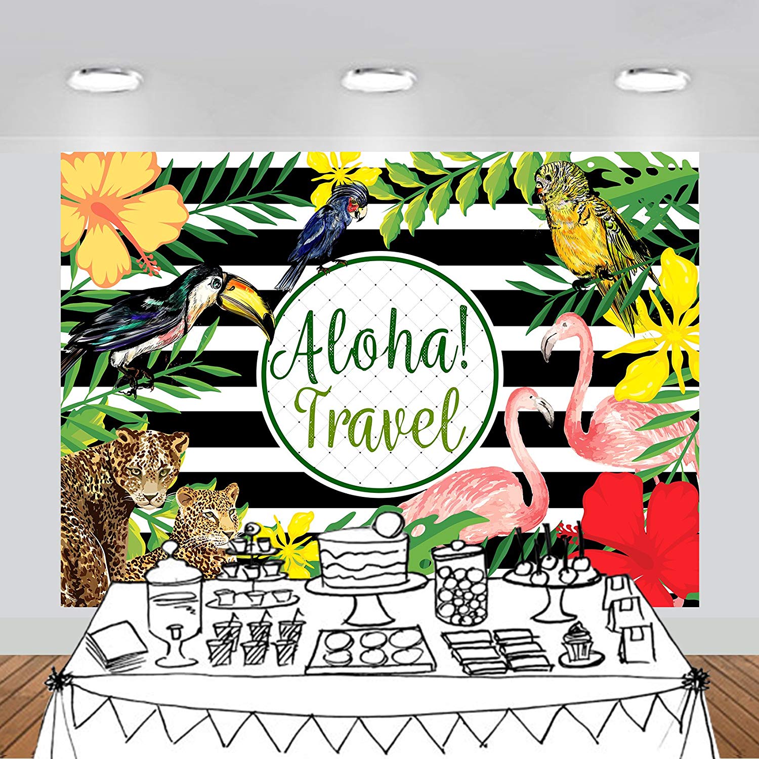 Aloha Travel Tropical Forest Luau Party Backdrop Dessert Table Photography Background 7x5 feet