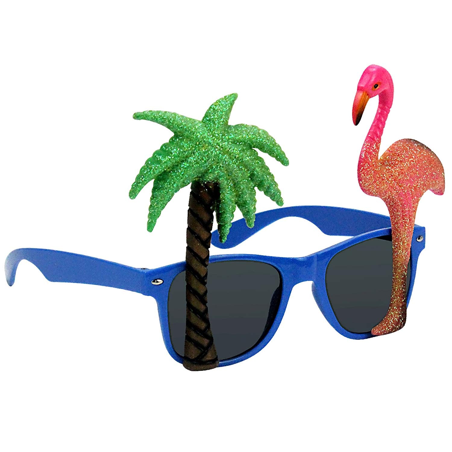 Tropical Party Costume Sunglasses Fun Shades Flamingo and Plam Tree Navy Blue
