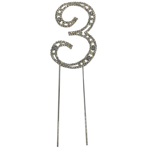 Large Number 3 Diamante Aniversary Wedding Party Cake Topper Pick 8-inch