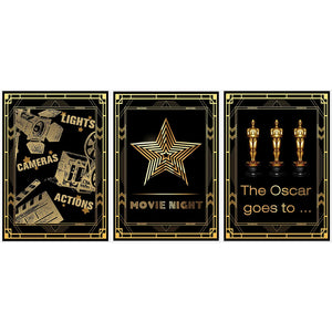 Hollywood Movie Night Party Poster Photo Booth Props Sign 16x12inch A3 3-pack