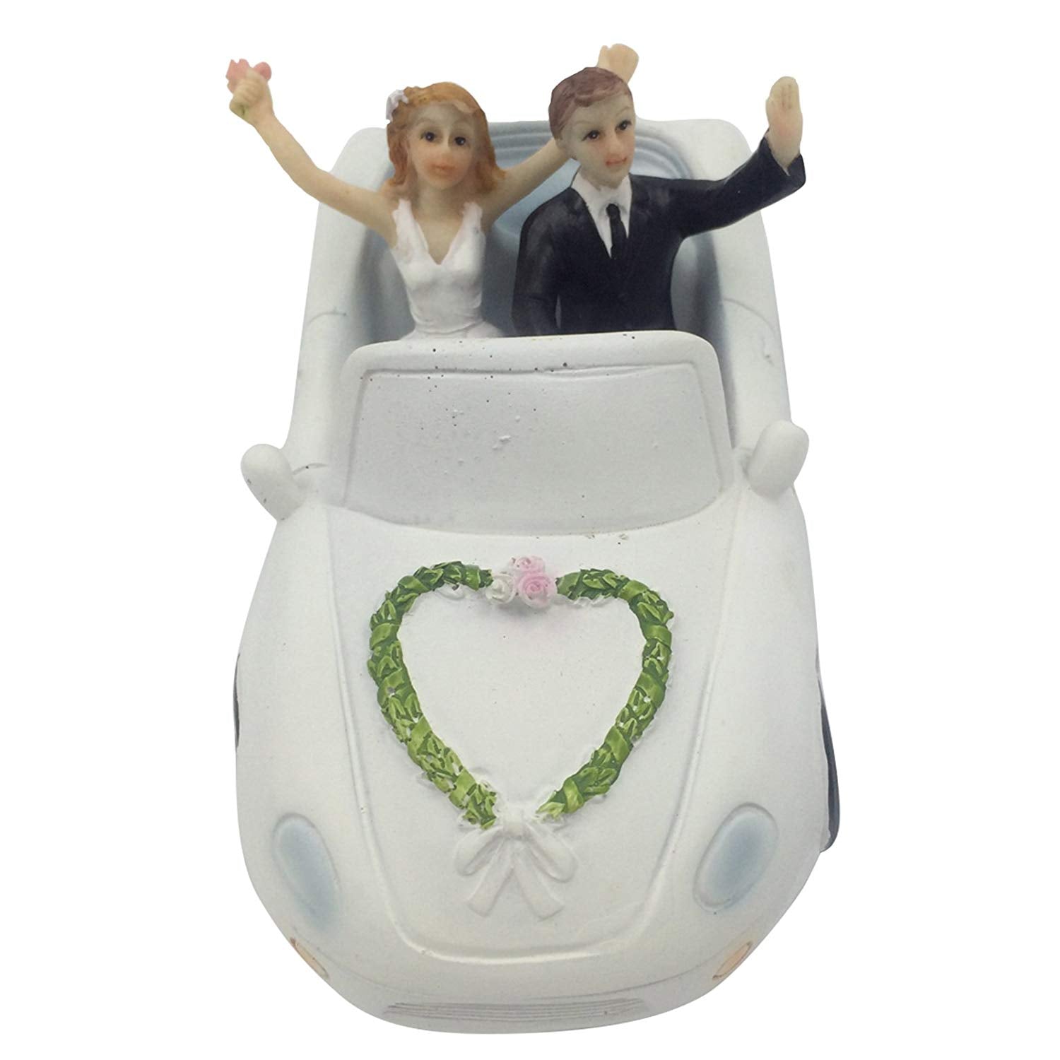 Waving in Car Couple Bride and Groom Wedding Cake Topper