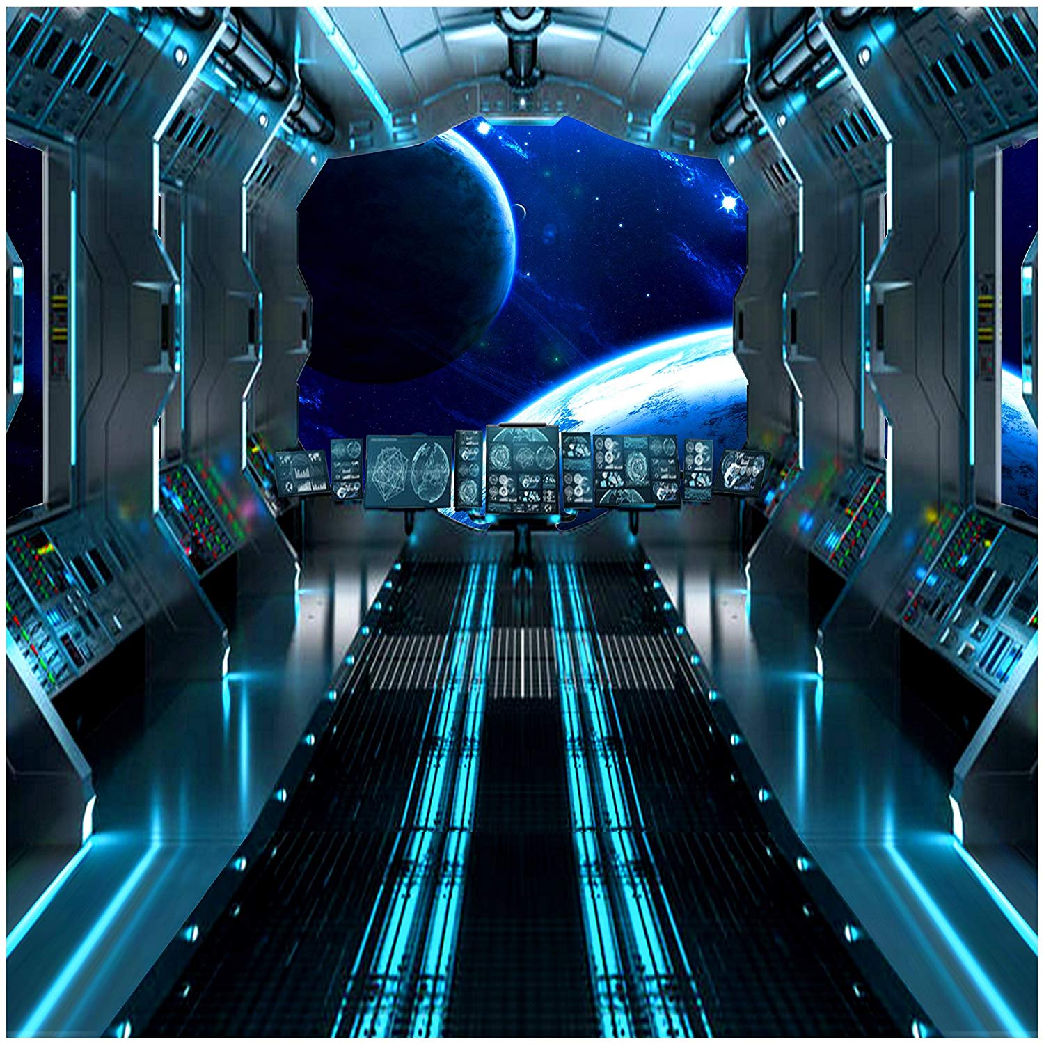 Futuristic Hallway Aboard Spaceship Backdrop Dessert Table Decoration Photography Background 10x10 feet