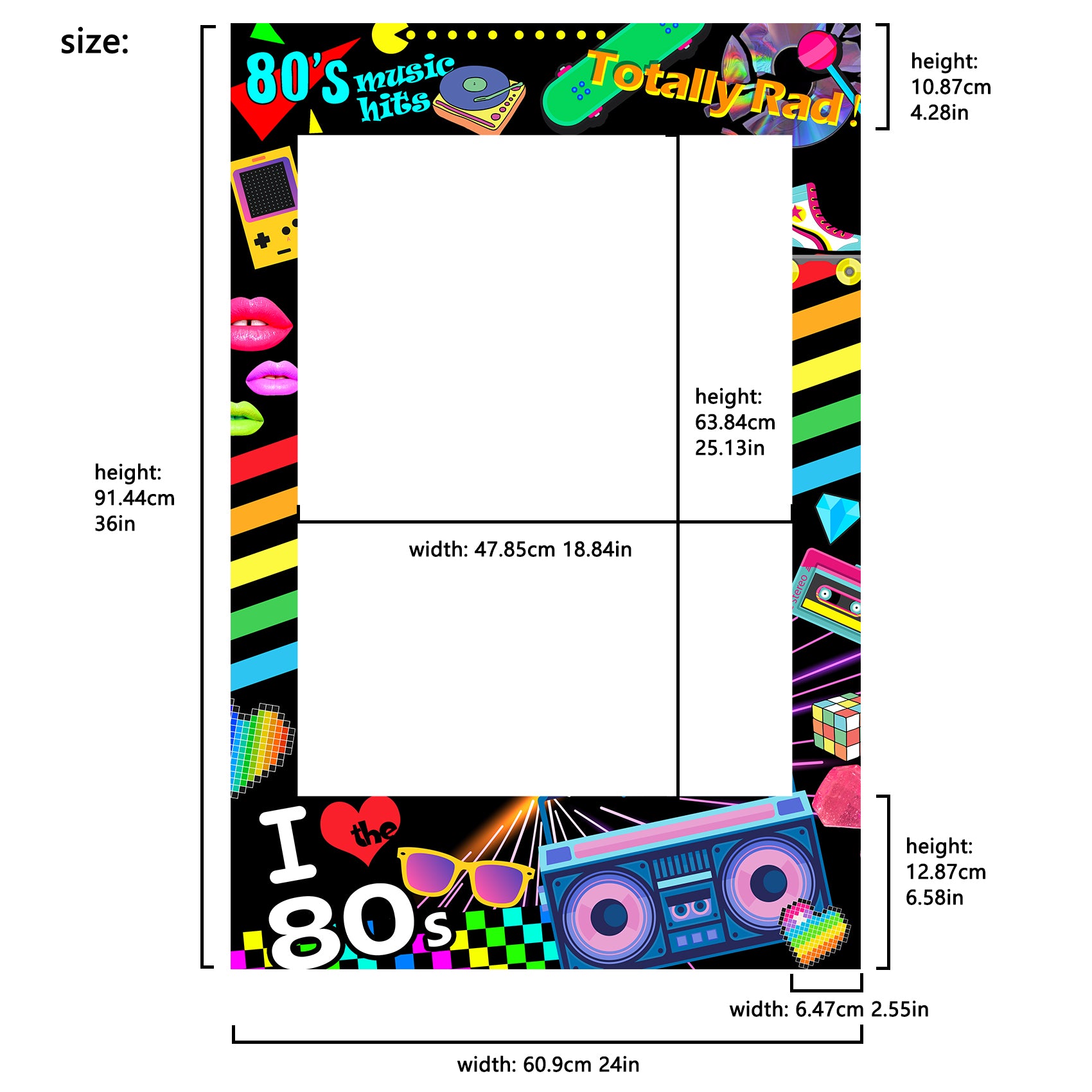 I love 80s Photo Booth Frame Photobooth Props Not Pre-cut for Easy Mounting by Self 36x24inch
