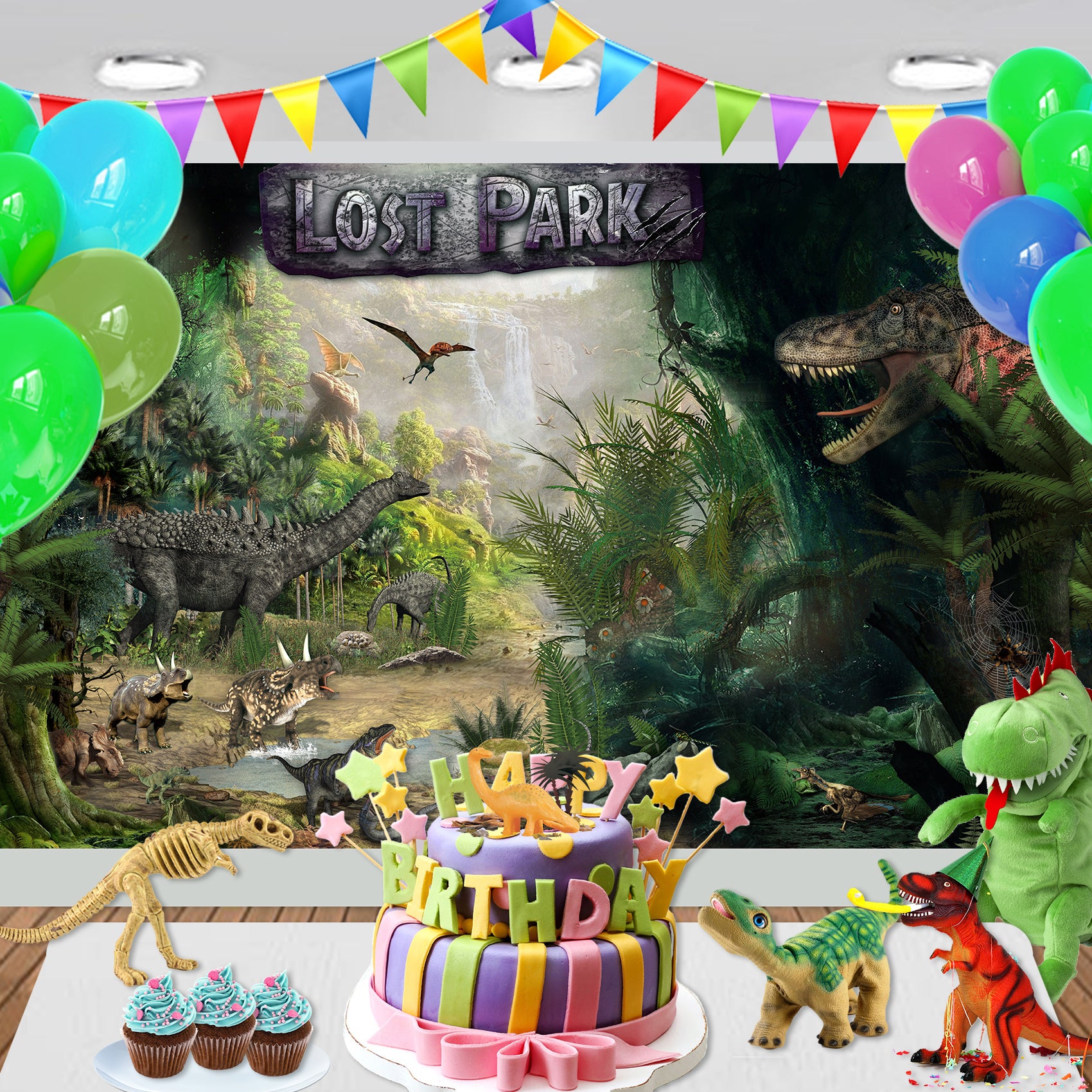 Dinosaur Party Backdrop Decoration Dessert Table Photography Background 8x5 feet