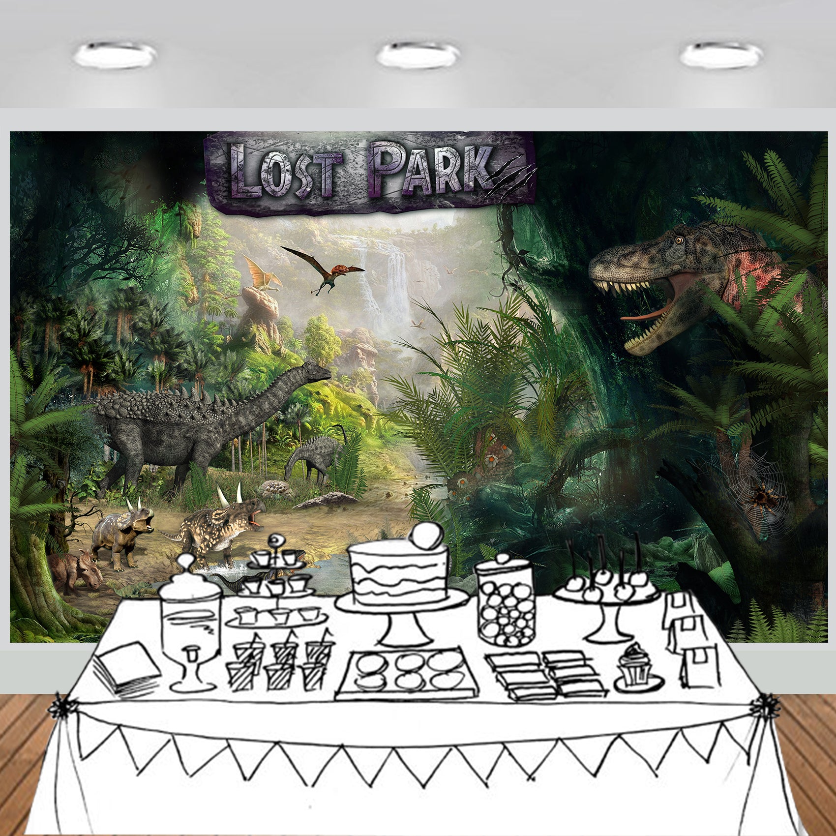 Dinosaur Party Backdrop Decoration Dessert Table Photography Background 8x5 feet