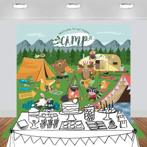 Woodland Animal Camping Party Backdrop Decoration Dessert Table Photography Background 7x7 feet