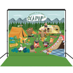 Woodland Animal Camping Party Backdrop Decoration Dessert Table Photography Background 7x7 feet