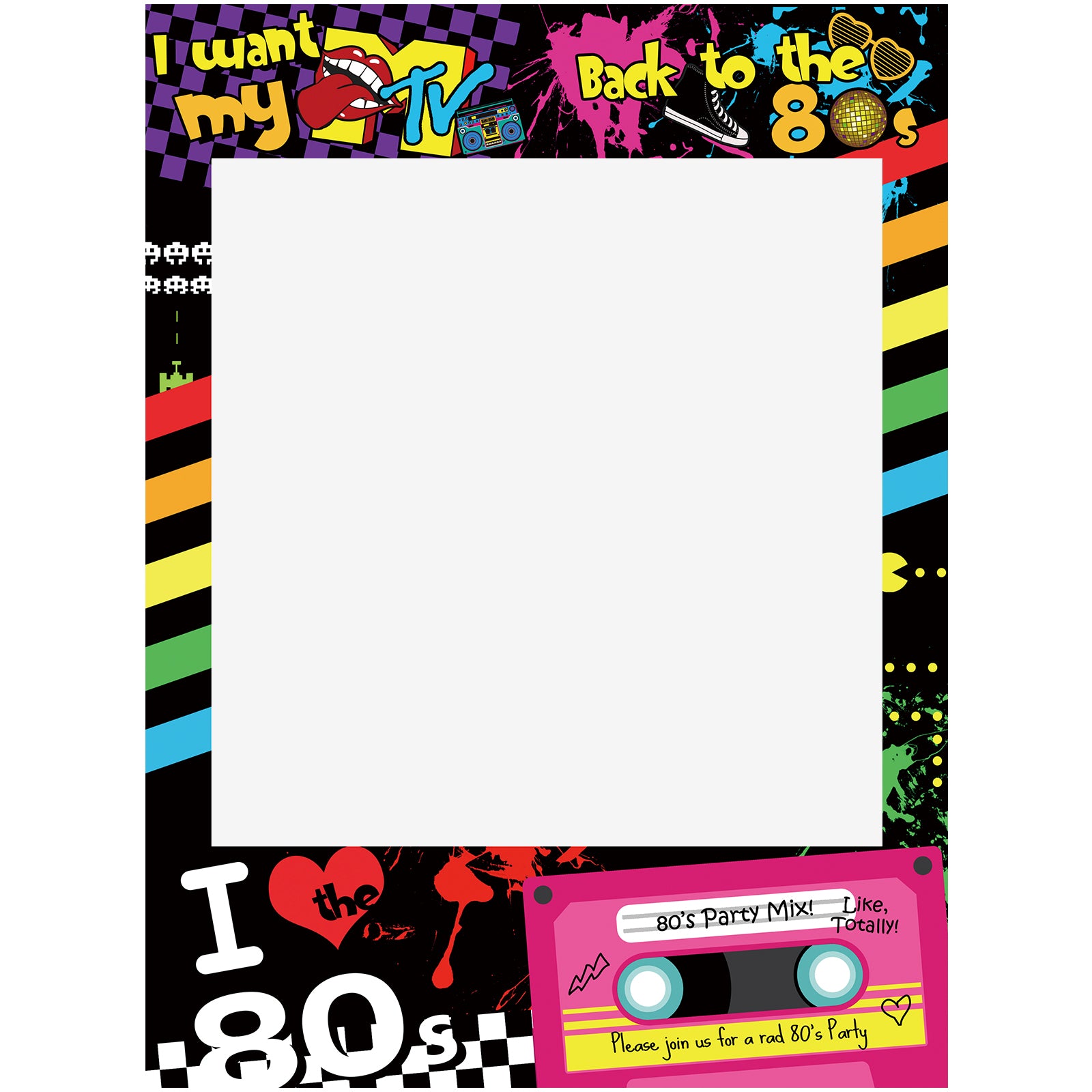 I love 80s Photo Booth Frame Photobooth Props Not Pre-cut for Easy Mounting by Self 23x17inch