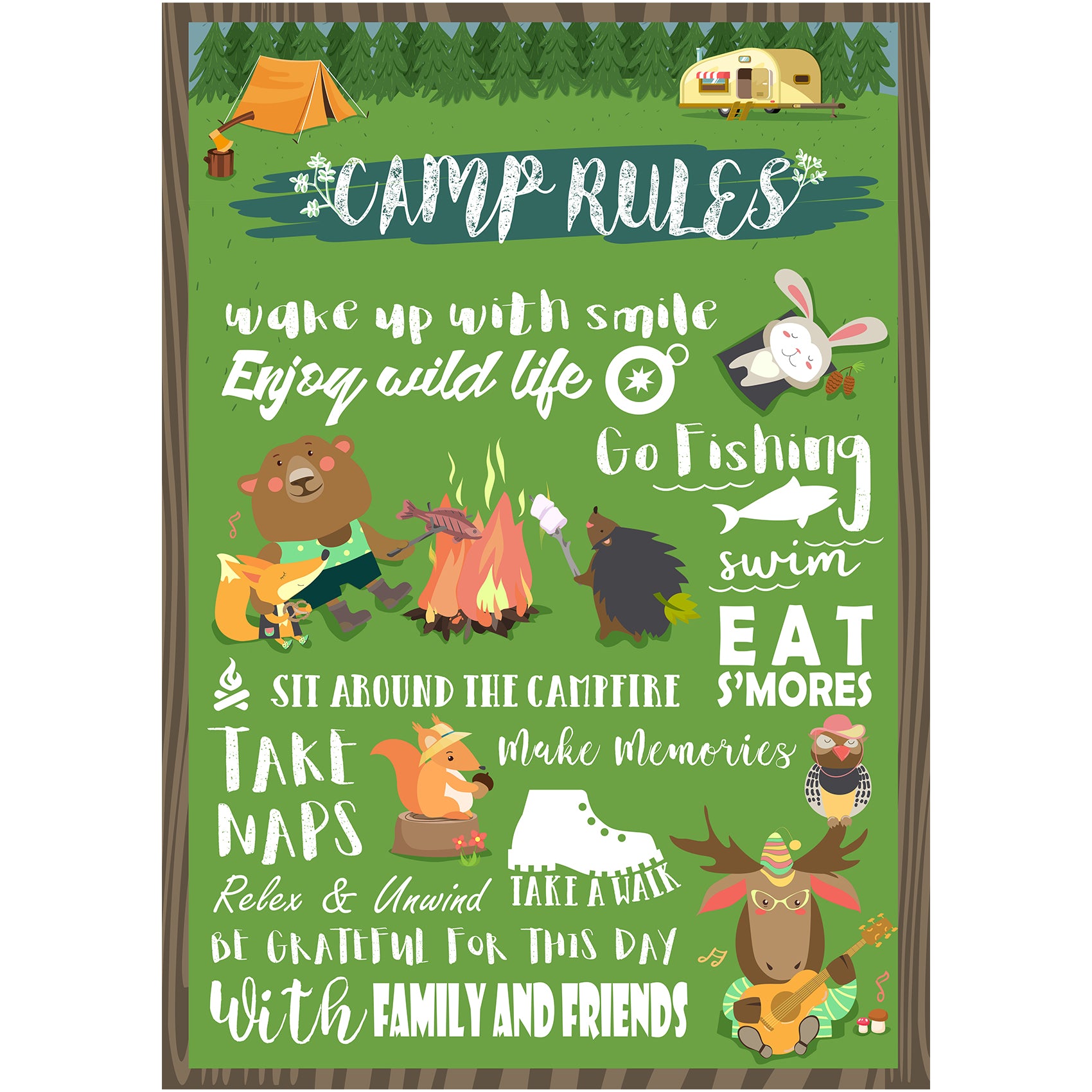 Woodland Camping Rules Sign Poster Photo Booth Props A3 16.5x11.8inch