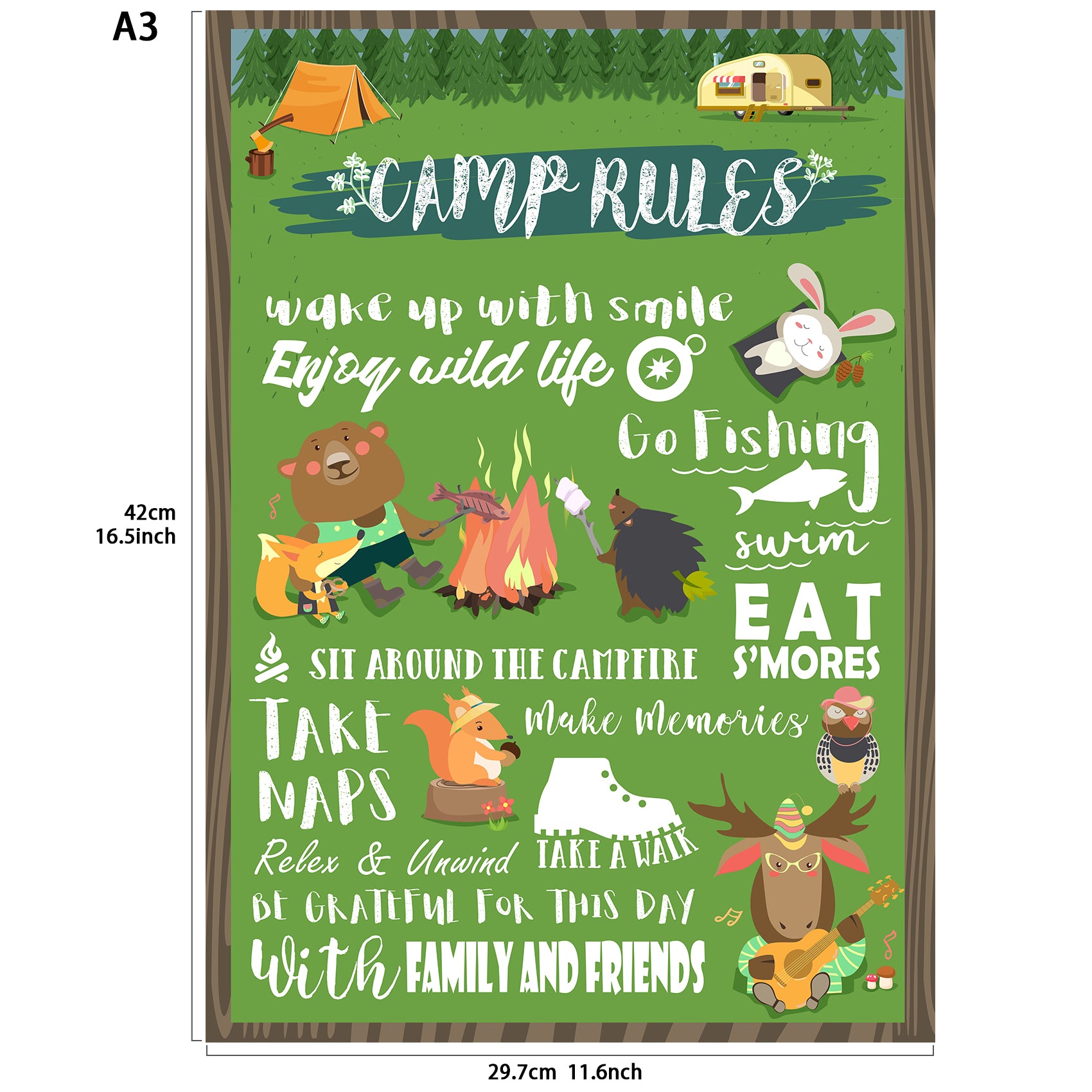 Woodland Camping Rules Sign Poster Photo Booth Props A3 16.5x11.8inch
