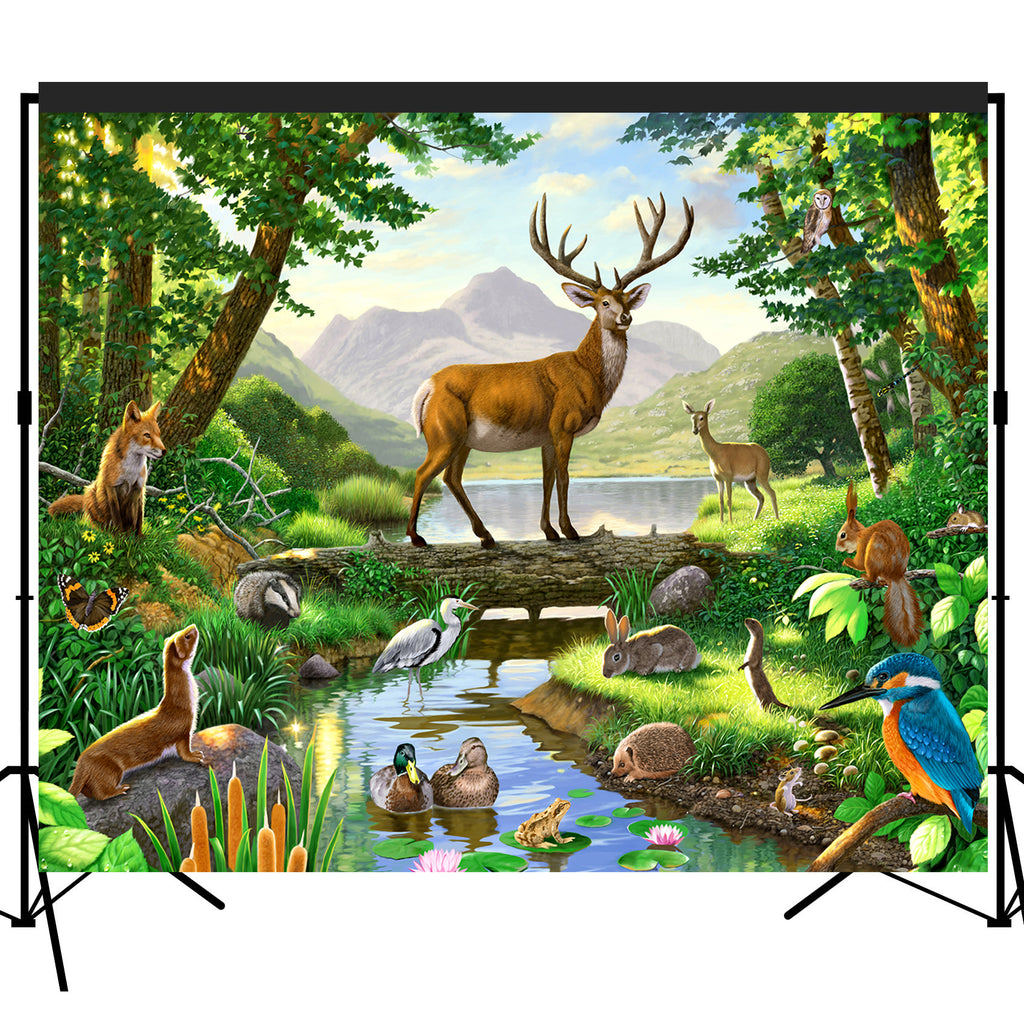 Woods Animals Deer by Lake Backdrop Photography Studio Fabric Background 7x6feet #2210