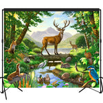 Woods Animals Deer by Lake Backdrop Photography Studio Fabric Background 7x6feet #2210