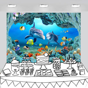 Ocean Scenic Undersea Cave Dolphin Backdrop Photography Studio Fabric Background 7x5feet #2212