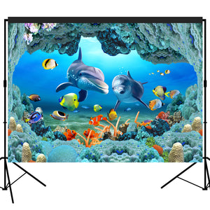 Ocean Scenic Undersea Cave Dolphin Backdrop Photography Studio Fabric Background 7x5feet #2212
