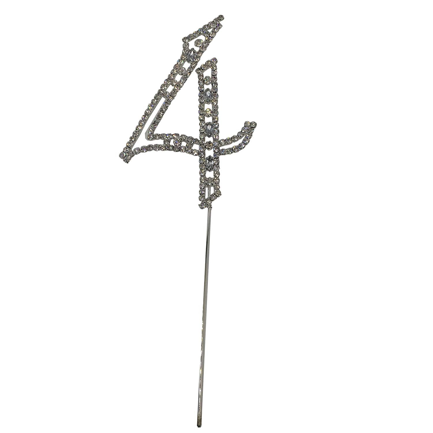 Large Number 4 Diamante Aniversary Wedding Party Cake Topper Pick 8-inch