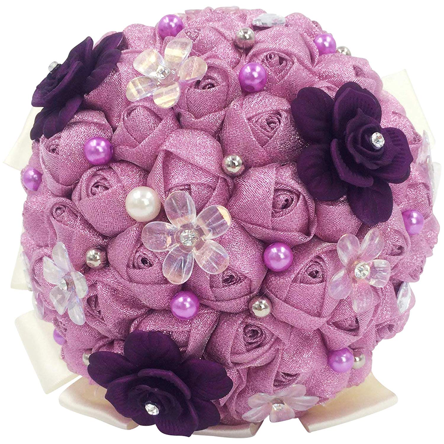 Retro Wedding Artificial Flower Bouquet Purple with Rhinestone Layered Holder