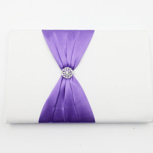 Purple Satin Ribbon Bow Wedding Guest Book with Pen Pen holder 3 in Set
