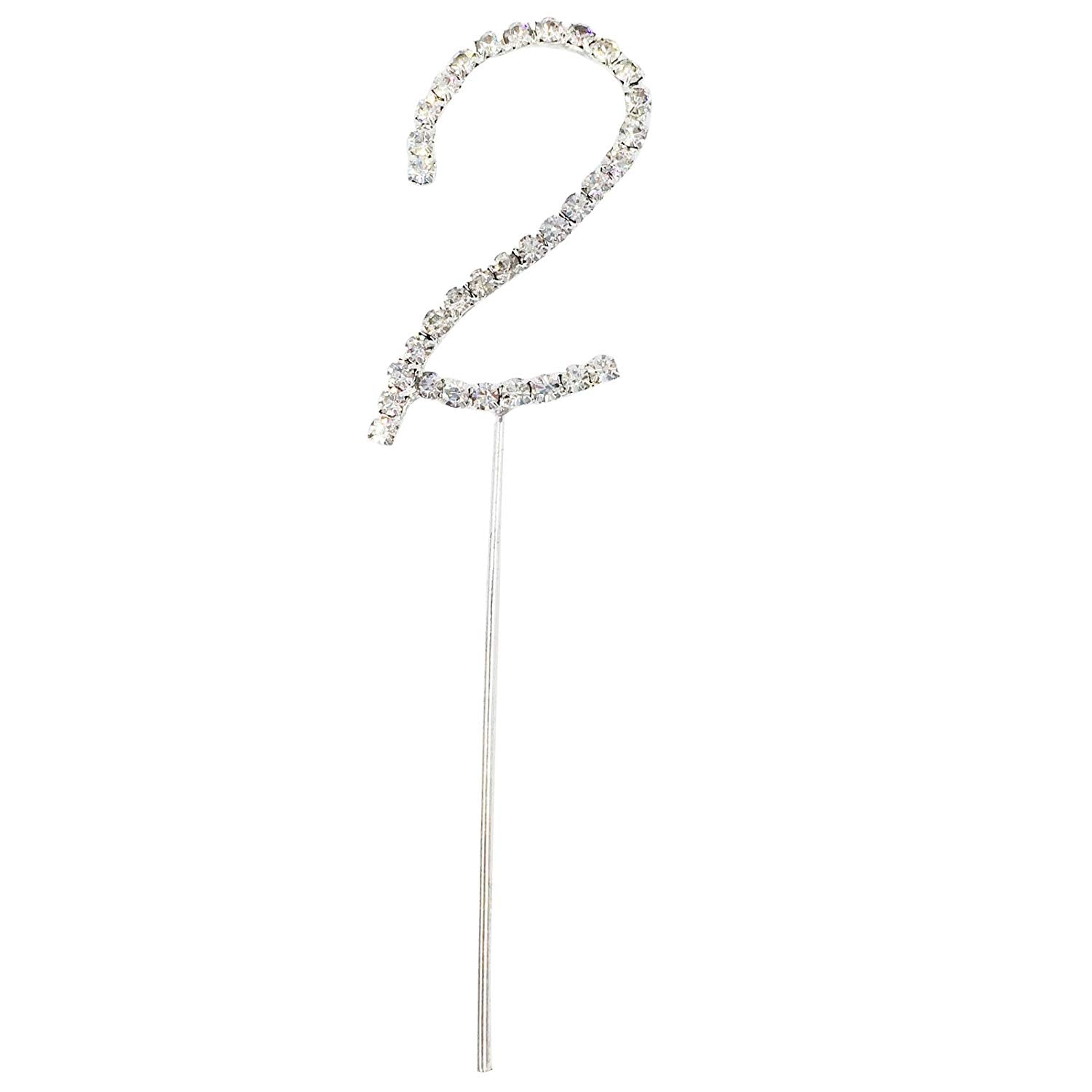 Number 2 Diamante Wedding Party Cake Topper Pick 4 x 2.5 Inch
