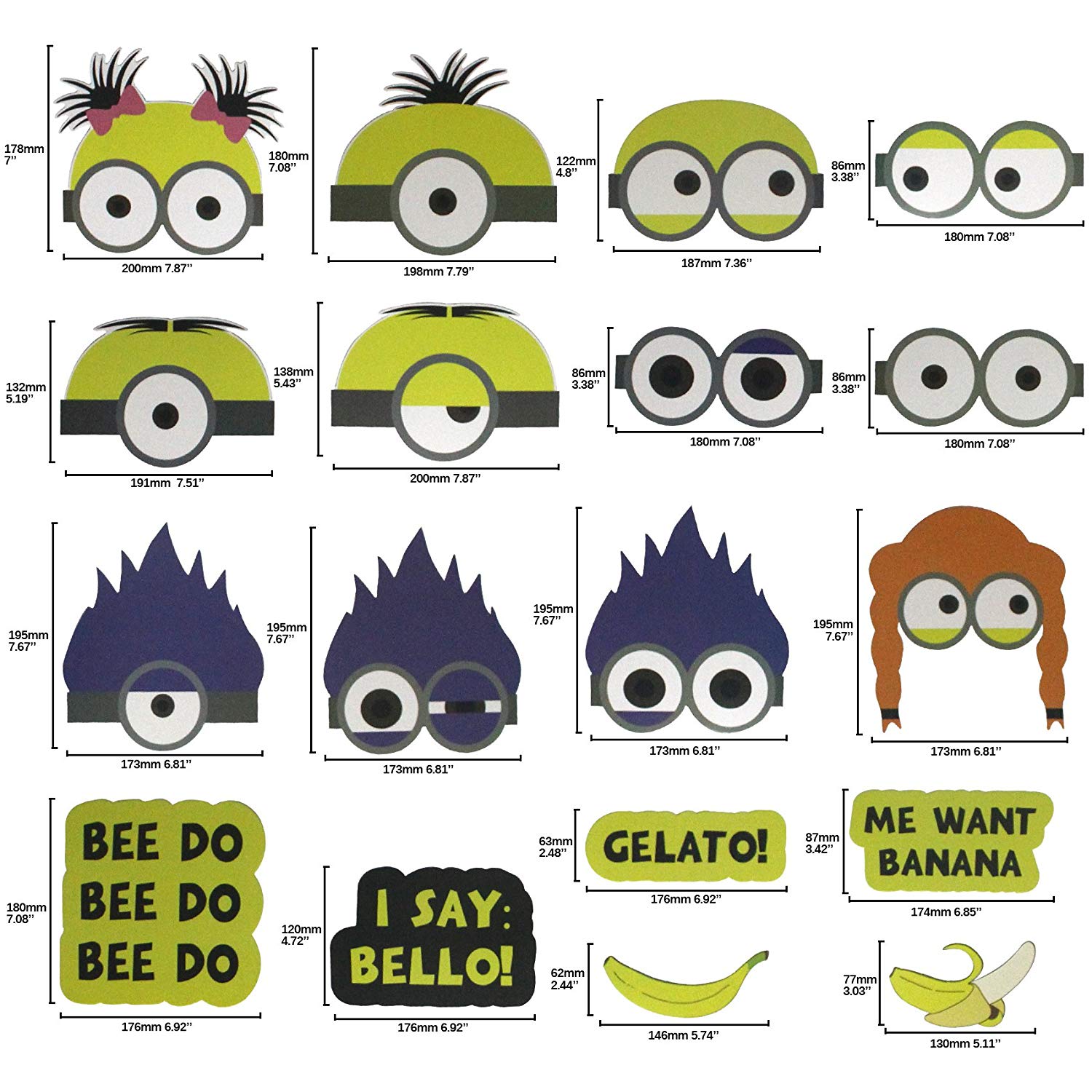 Minions Inspired Photo Booth Props Set 20 Count