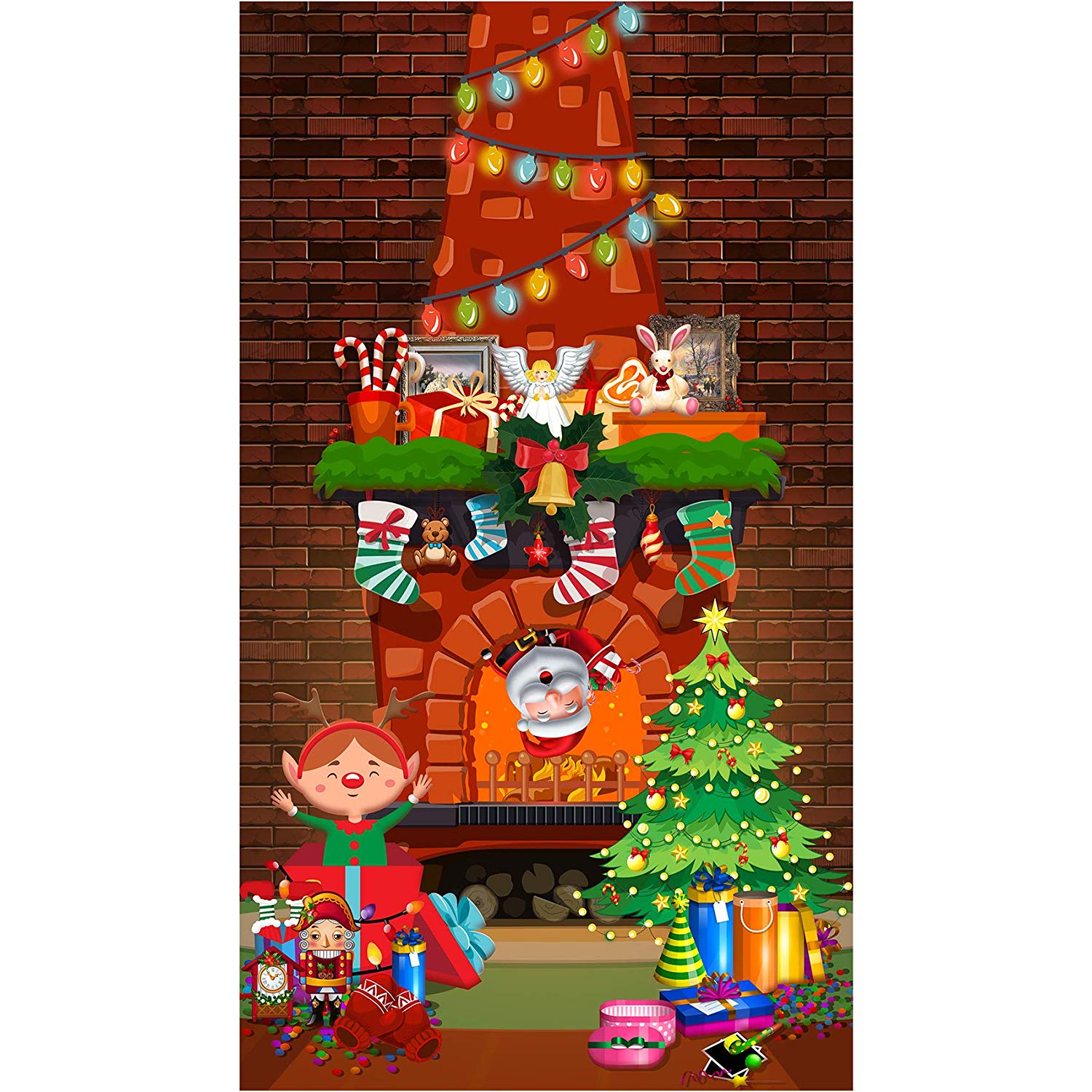 Christmas Wall Scene Setters Fireplace Mantel Backdrop Photography Background