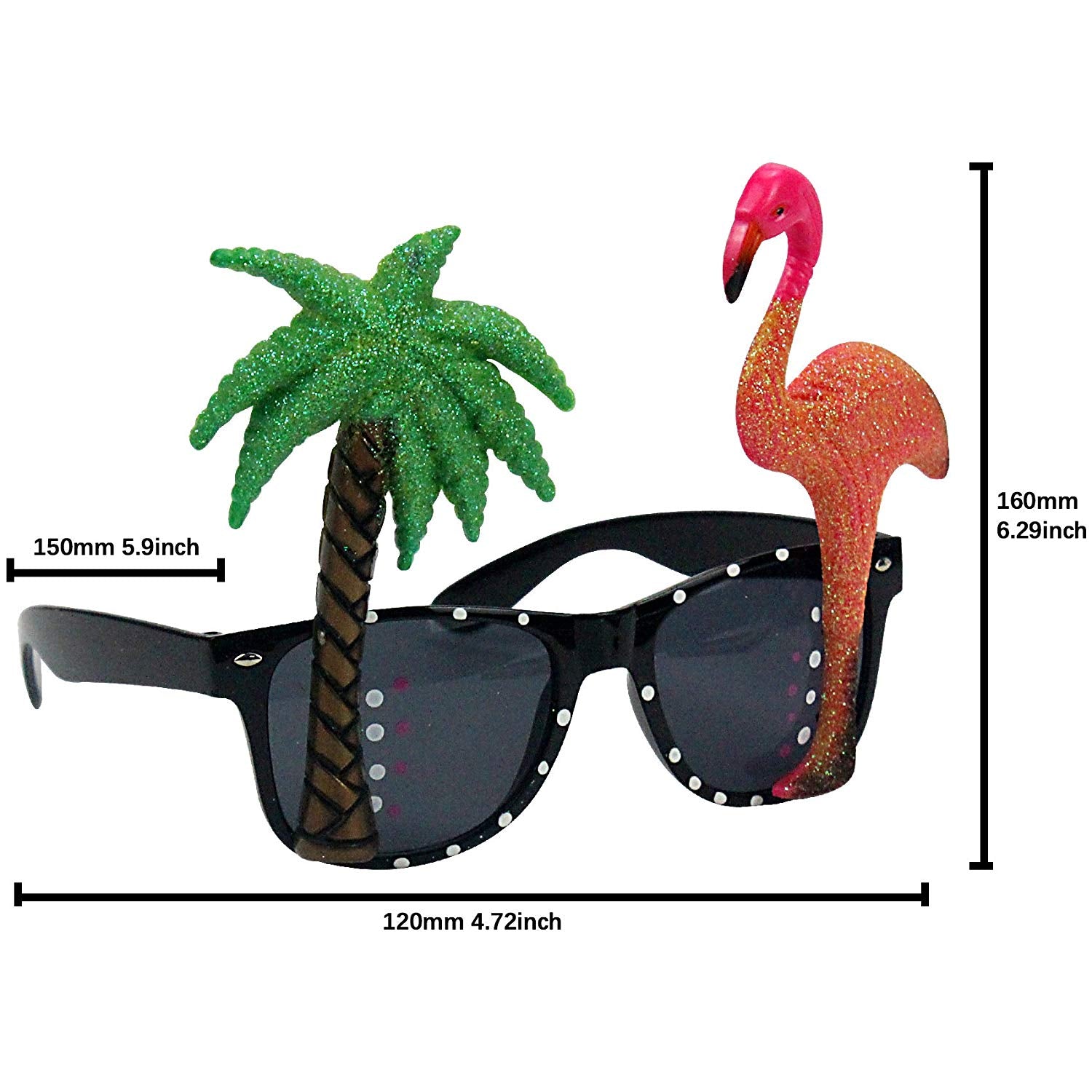Tropical Party Costume Sunglasses Fun Shades Flamingo and Plam Tree Black
