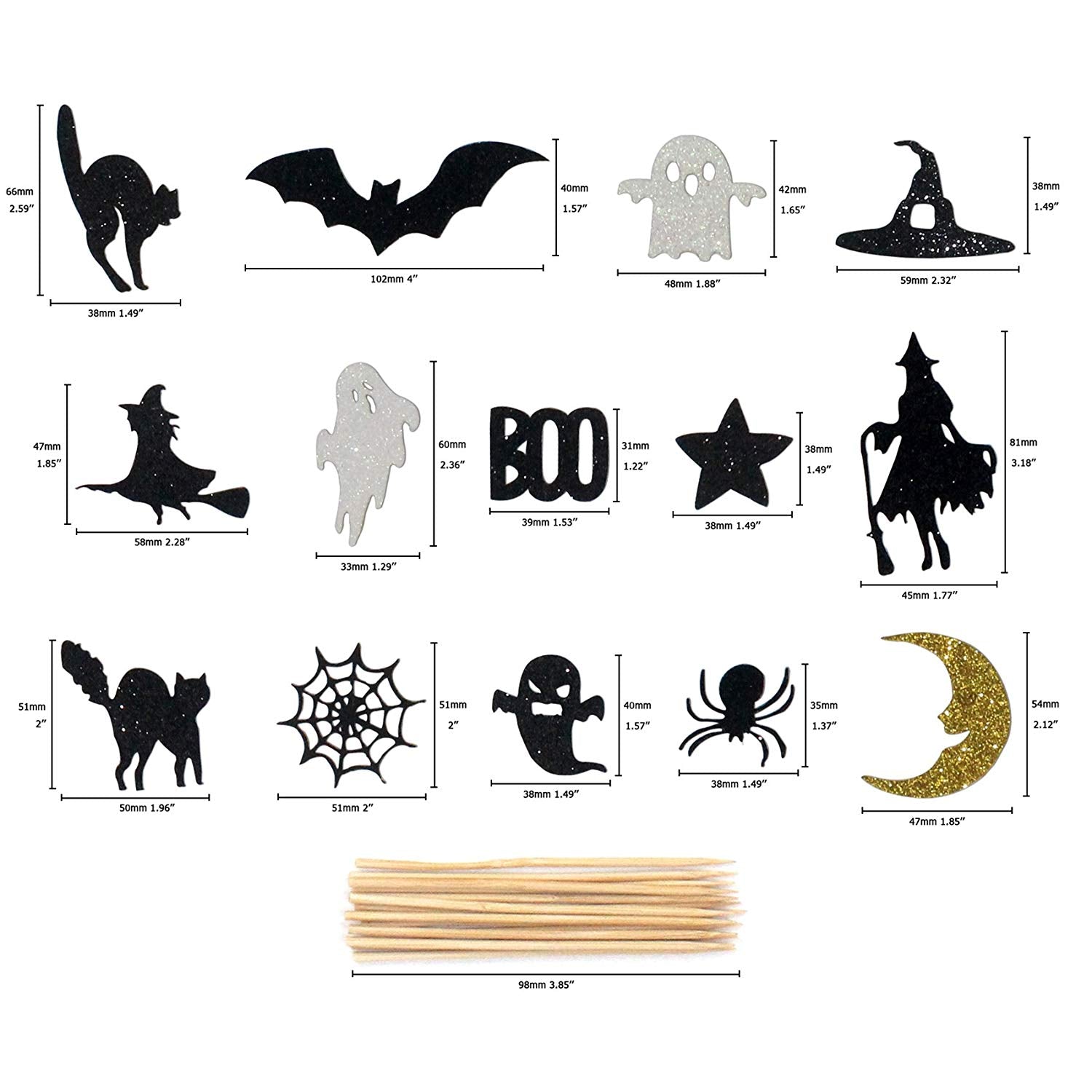 Shimmer Halloween Fabric Cupcake Topper Cake Picks 14-pieces