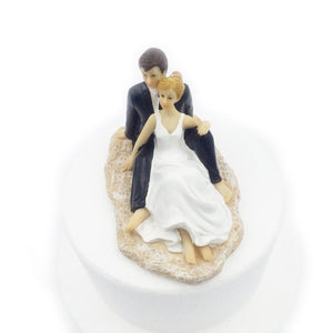 Romantic Couple Lounging on Beach Bride and Groom Wedding Cake Topper 5.5 inch