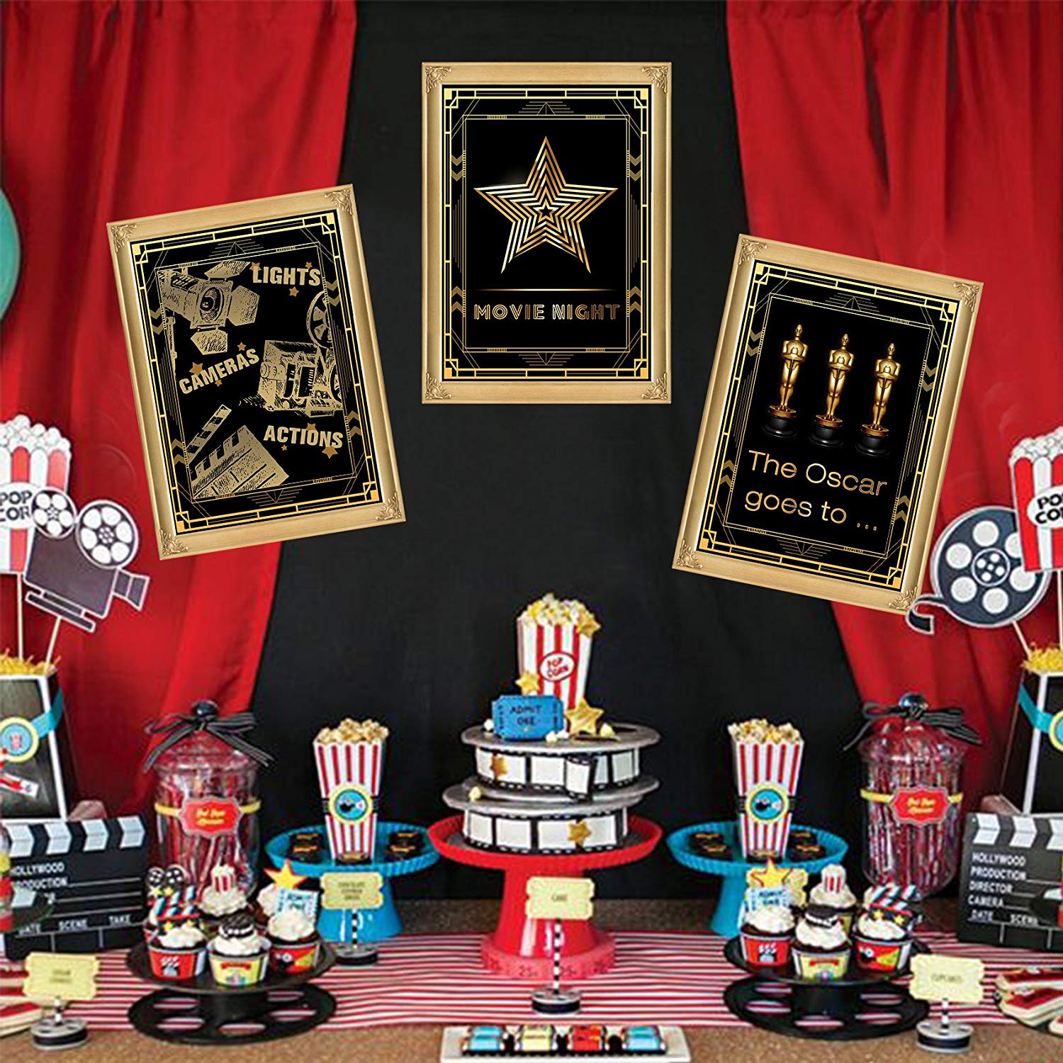 Hollywood Movie Night Party Poster Photo Booth Props Sign 16x12inch A3 3-pack