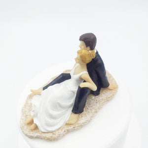 Romantic Couple Lounging on Beach Bride and Groom Wedding Cake Topper 5.5 inch