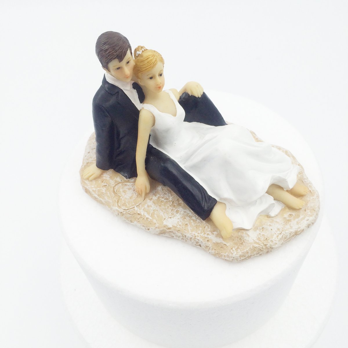 Romantic Couple Lounging on Beach Bride and Groom Wedding Cake Topper 5.5 inch