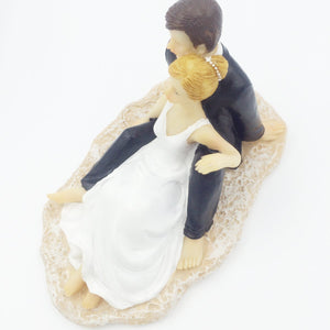 Romantic Couple Lounging on Beach Bride and Groom Wedding Cake Topper 5.5 inch