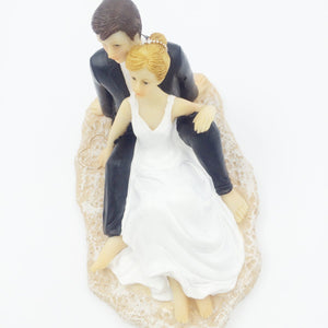 Romantic Couple Lounging on Beach Bride and Groom Wedding Cake Topper 5.5 inch