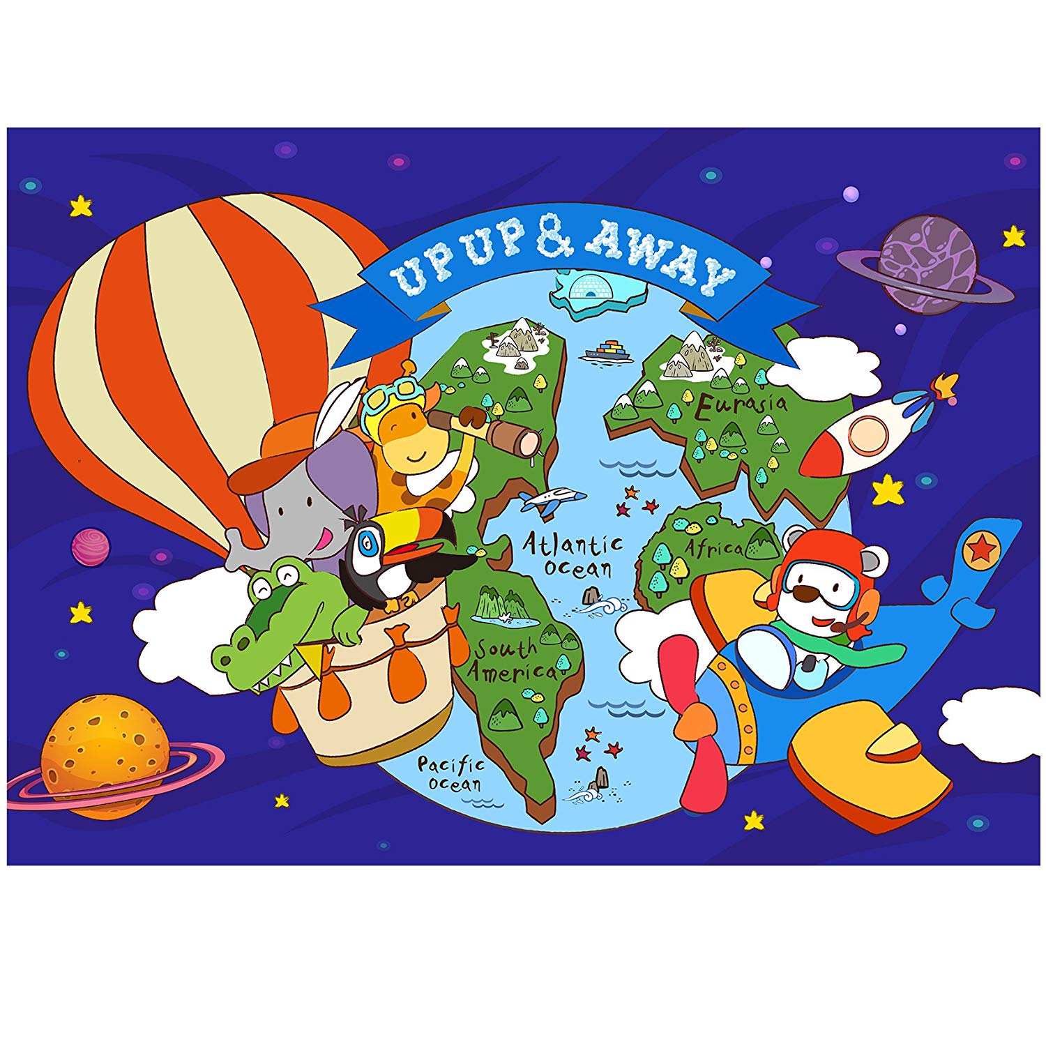 Up and Away Hot Air Balloon and Plane Party Backdrop Large Banner Decoration Dessert Table Background Photobooth Prop 7x5 feet