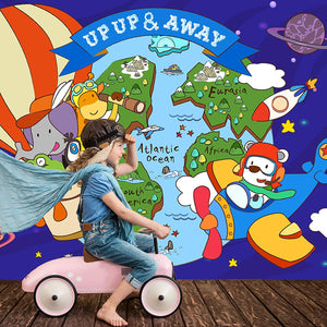 Up and Away Hot Air Balloon and Plane Party Backdrop Large Banner Decoration Dessert Table Background Photobooth Prop 7x5 feet